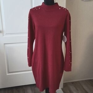 HARLOW & Rose Pearls Trim Knit Red Dress Size XL